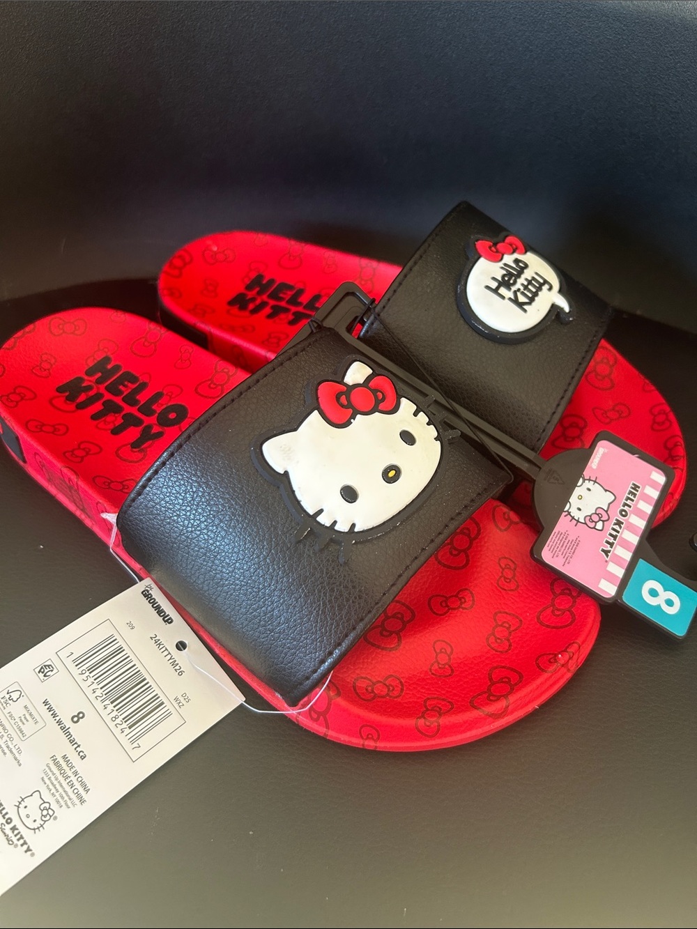 NWT 🆕 Hello Kitty Red and Black Women’s Slide Sandals size 8